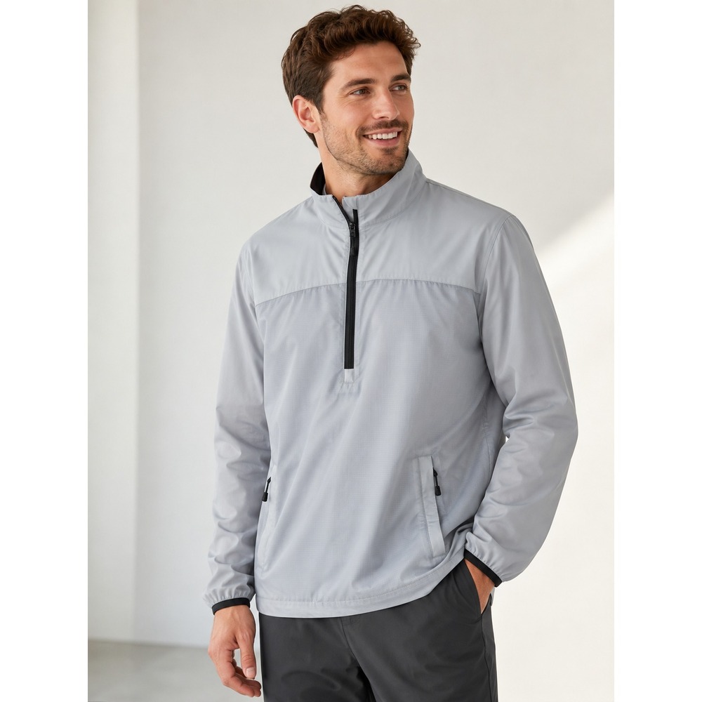 Men's Light Grey Quarter Zip Lightweight Jacket S Running Windbreaker Zip Pocket
